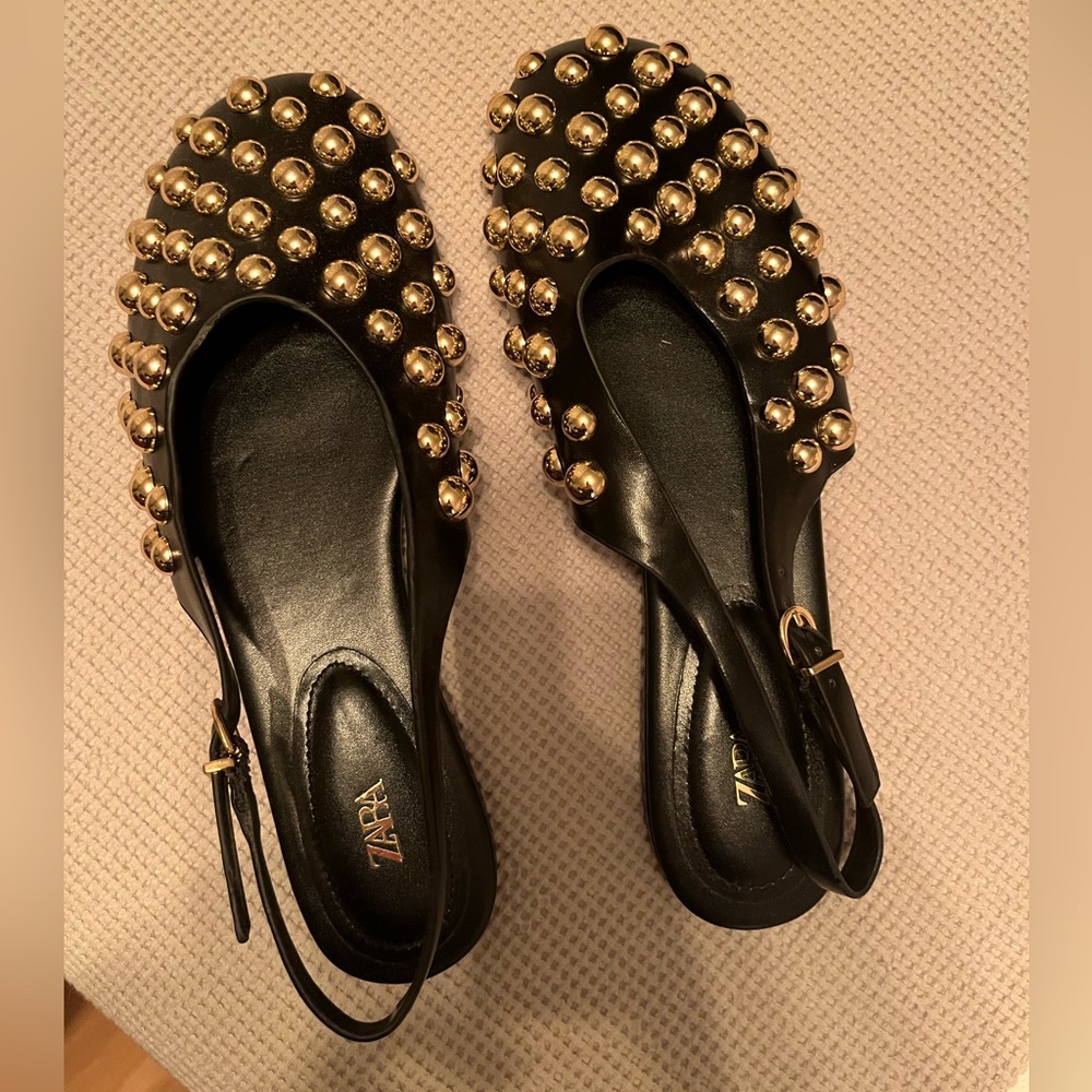 Zara Black and Gold Studded Women's Shoes